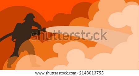 Silhouette vector illustration of a firefighter among puffs of smoke, as a banner, poster or template for international firefighters day.
