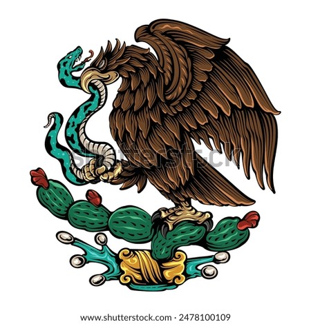 coat of arms of Mexico vector illustration, eagle mexicana, eagle with snake 