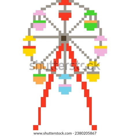 Ferris wheel cartoon icon in pixel style	