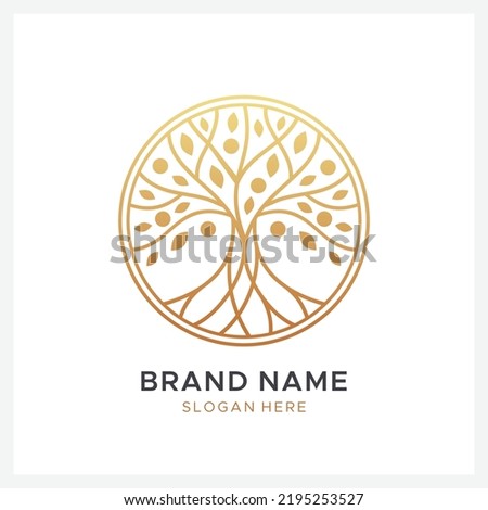 golden tree logo design template