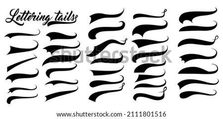 Swoosh and swash typography tails shape. Underline retro swoop wave line for athletic tshirt. Vector strockes set.