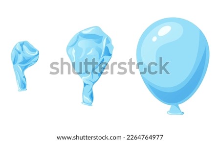 Cartoon inflatable balloon of various shapes and colors. Empty rubber blowing process. Latext uninflated element. Vector illustration on white background