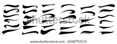 Calligraphic swoosh tail set, underline marker strockes. Sport logo typography elements. Texting letters tail for lettering or baseball club. Vector illustration

