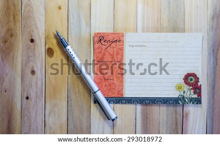 Blank Recipe Card on Wood Background