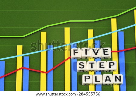 Business Term with Climbing Chart / Graph - Five Step Plan - 5