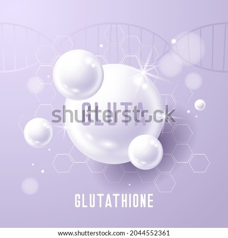 Antioxidant glutathione GSH  health benefits for your body. Amino acid shining pill capsule icon. Substance For Beauty, Cosmetic, Heath Promo Ads Design. Glutathione 3D vector background Сток-фото © 