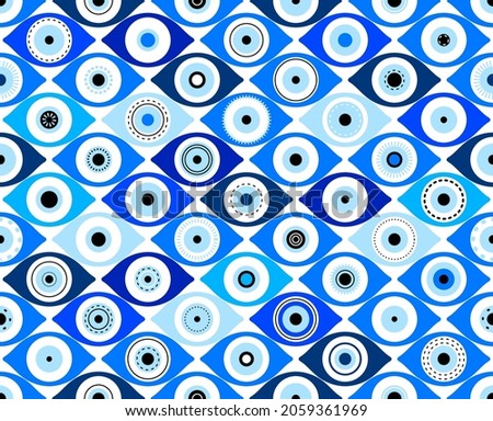Seamless pattern with Turkish evil eye bead. Good luck. Turkish tile. Oriental ottoman design vector background. Perfect for wallpapers, pattern fills, web page backgrounds, surface textures, textile