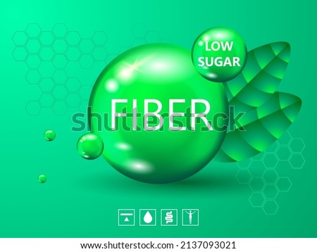 Vitamin Fiber. Sugar Free Fiber Supplement Prebiotic. Fiber in Foods vector illustration. Organic Food with Fiber. Health and Beauty. Medicines and Treatments