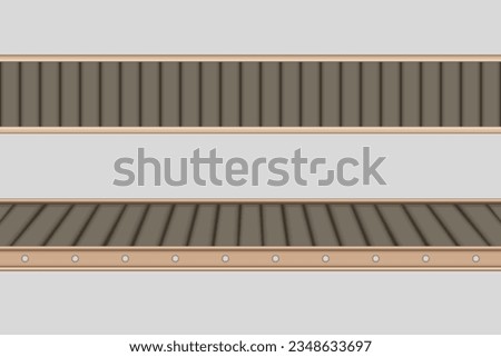 Front and top view of conveyors belt, industry business, Vector illustration.
