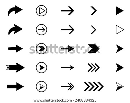 Set of arrows collection in black color on a white background for website design