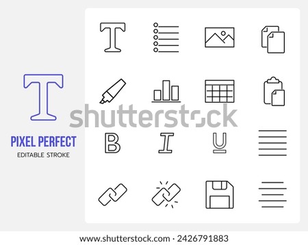 Simple Set of text editing related vector line icons. Contains such icons as copy, paste, insert image, marker and more