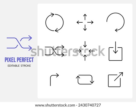 Arrow icon vector set illustration. Contains such icon as Navigation, Refresh, Scale, Expand, Download, Direction and more. Expanded Stroke