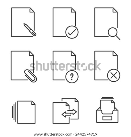 Files and documents flow. Thin line icon set. Outline symbol collection. Editable vector stroke
