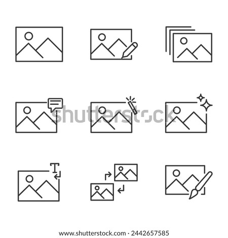 Simple Set of Image Related Vector Line Icons. Contains such Outline Icons as Text to image, ai generating, Prompt and more