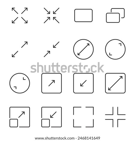 Maximize and minimize screen buttons editable stroke outline icons set isolated on white background