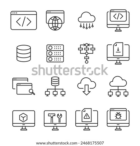 
Software development related editable stroke outline icons set isolated on white background flat vector illustration