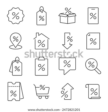 Sale, discount, price reduction editable stroke outline icons set isolated on white background flat vector illustration