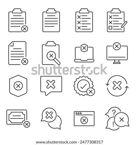 Reject, mistake, wrong, close or refuse editable stroke outline icons set isolated on white background