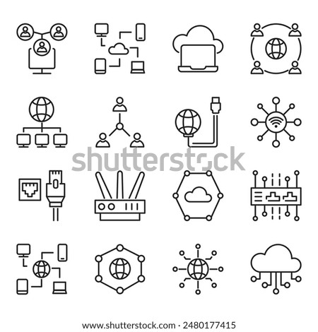 Icons related to network, internet. Linear icon collection. Editable stroke. Vector illustration