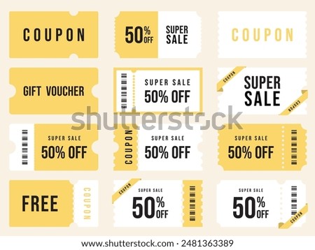 Coupon set, coupons, discount coupon, gift voucher, coupon book.Various coupon promotion illustration set