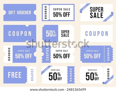 Coupon promotion illustration set. Discount coupon, gift voucher, coupon book ,element template for graphics design