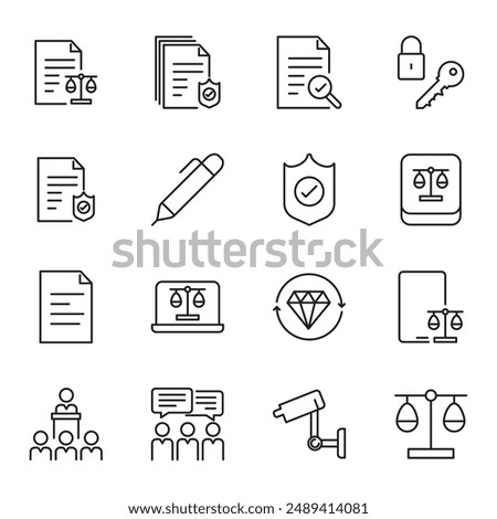 Law icons Pixel perfect. Agreement, insurance, legal