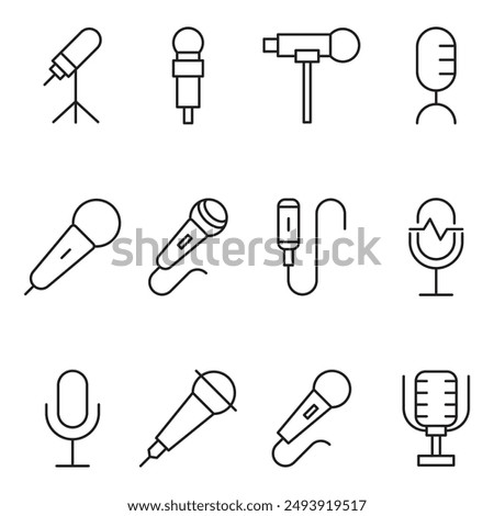 microphone simple icon set. Outline editable stroke. Isolated on a white background