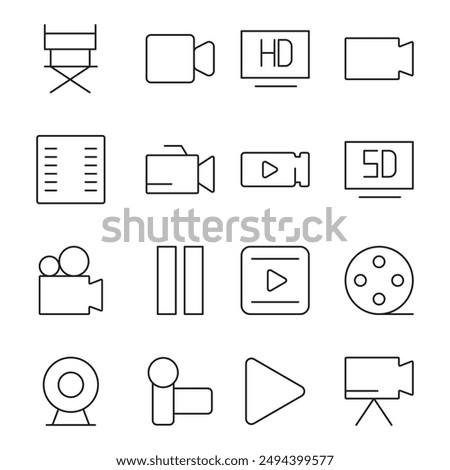 Big set of video line icons. Vector illustration isolated on a white background. Premium quality symbols. Stroke vector icons for concept or web graphics. Simple thin line signs