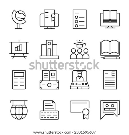 Education line icon collection. Editable stroke. Vector illustration. Containing google for education, education, data analytics, ecology, exam result, certificate, test, school, calculator, globe