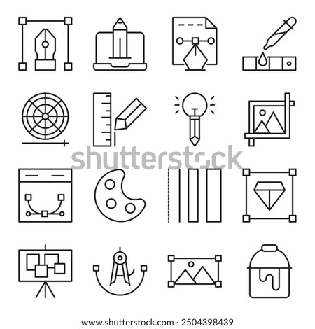 
Graphic design icon collection. Duotone color. Vector illustration. Containing paint bucket, object, crop, pantone, graphic, stroke, idea, design, compass, paint palette, ruler, pencil, moodboard