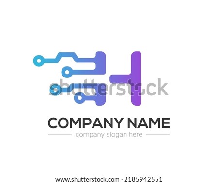 H Letter Tech Logo Design Vector Template.
H Letter Icon Design with Digital Circuit Connection Symbol. Stock fotó © 