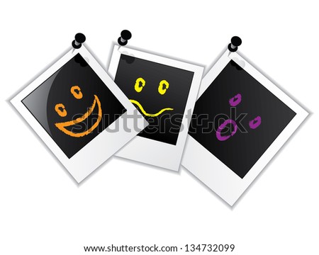 Photo frame set with smileys on white background