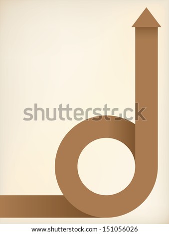 Curving brown arrow shaped ribbon on pale background