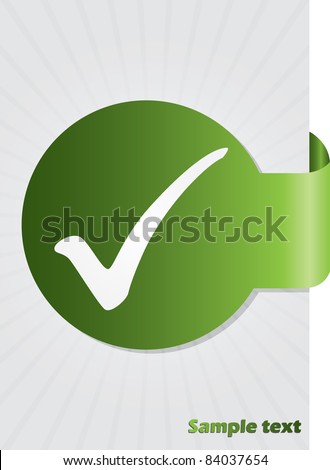 Tick symbol on green folded sticker background design