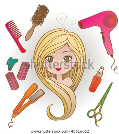 Girl In Hairdresser Salon. Vector Illustration Of A Pretty Girl In A ...