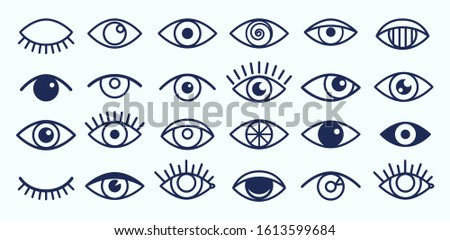 Eye icons. Outline eyelashes and eyes symbols. Ophtalmology signs. Sight, closed and opened organ of vision vector collection