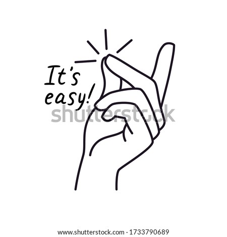 Easy gesture. Snapping finger magic gesture sketch drawing, winning expression or hand win signal, easy snap man fingers clicking, vector illustration