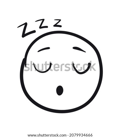 Doodle sleeping emoji. Circle fun character, freehand vector illustration isolated on white background