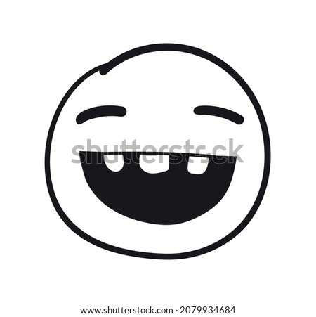 Doodle grinning emoji. Squinting eyes laugh expression, vector illustration isolated on white background