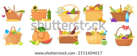 Similar – Foto Bild Picknick-Korb mit Wein, Baguette, Weinglas, Blumen, Kerze und Picknick-Decke auf grünem Gras Hintergrund. Romantisches Picknick Vorbereitung im Sommer. Ansicht von oben.