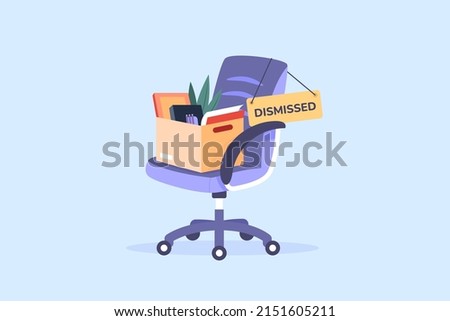 Chair dismissed employee. Quitting job worker, box of fired businessman leaving office resign job dismiss work person unemployment layoff people lost employment vector illustration of fired box Stockfoto © 