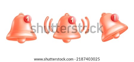 3d message bell. Morning notification free conversation icon, sign exclamation get sound alert call sms mailbox reminder social media information, isolated tidy vector illustration of bell 3d