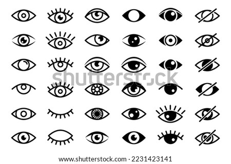 Beautiful black eyes icons collection. Images of open and closed eyes, vector observation and search signs of eye black icon monochrome illustration