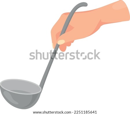 Hand hold ladle. Cartoon cooking tool icon isolated on white background