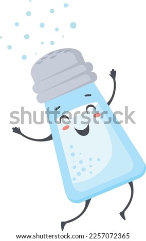 Salt shaker mascot. Happy smiling glass spice isolated on white background
