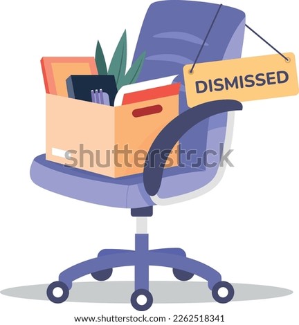 Dismissed worker office chair with stuff box cartoon icon isolated on white background