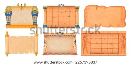 Egyptian game frames. Egypt ancient old brick wall of temple with columns or temple-pillar, medieval tomb history on walls for frame, ingenious vector illustration of ancient game egyptian frame