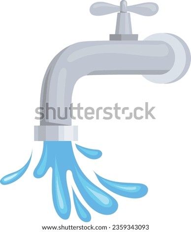 Faucet with pouring clean water stream cartoon icon isolated on white background