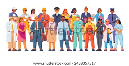 Group different professions. Professional workers various occupations, people in work uniform mixing profession careers, servant job characters labor day recent vector illustration of job worker