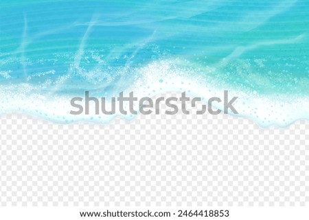 Realistic sea wave top view. Ocean soapy blue waves down border aerial background, transparent coast marine foam natural lake beach water coastline travel exact vector illustration of realistic sea